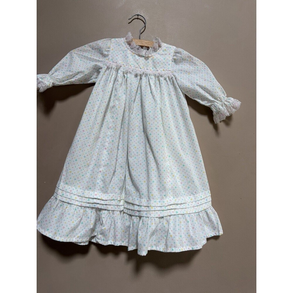 Vintage Specially Handmade by Grandma Toddler Girl Dress White Hearts 3T 4T